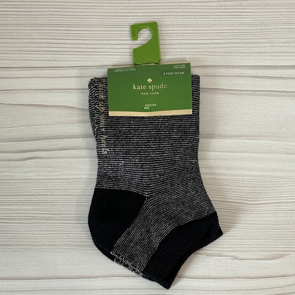 New Kate Spade Black & Gold Striped Anklet Socks - Picture 2 of 3